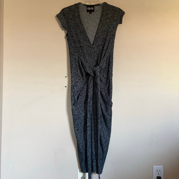 Women's Vena Cava Vogue Gray Ribbed Knit Tie-Front Midi Dress Size 4 - Picture 5 of 16